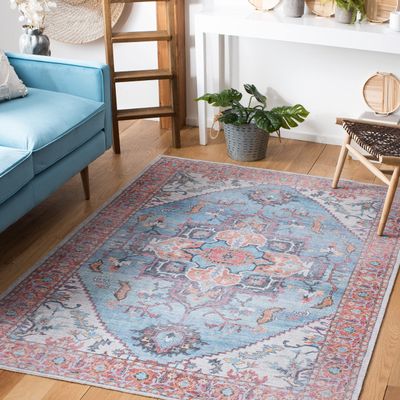 SAFAVIEH Washable Rug Serapi Collection - 8' x 10', Blue & Ivory, Slip Resistant & Easy to Clean, Ideal for Living Room, Bedroom, Dining Space (SEP537M)