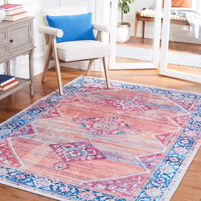 SAFAVIEH Washable Rug Serapi Collection - 8' x 10', Rust & Navy, Slip Resistant & Easy to Clean, Ideal for Living Room, Bedroom, Dining Space (SEP376P)