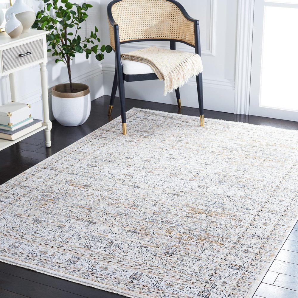 SAFAVIEH Area Rug 8x10 - Moondust Collection - Large - Ivory & Grey, Vintage Distressed Fringe Design, Non-Shedding & Easy Cleaning, Ideal for Living Room, Bedroom, Office, Dining Space (MND660A)