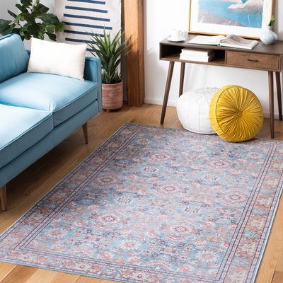 SAFAVIEH Washable Rug Serapi Collection - 8' x 10', Rust & Blue, Slip Resistant & Easy to Clean, Ideal for Living Room, Bedroom, Dining Space (SEP584P)