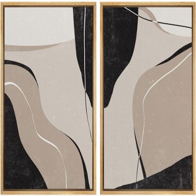 wall26 Framed Canvas Wall Art Print Set Black, Tan & Brown Swirling Color Blot Collage Abstract Shapes Illustrations Modern Rustic Relax/Calm for Living Room, Bedroom, Office - 16"x24"x2 Natural