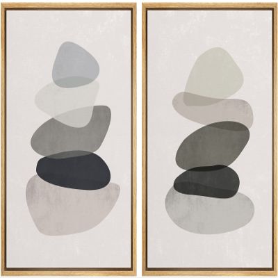 wall26 Framed Canvas Wall Art Print Set Geometric Pastel Multicolor Polygon Layers Abstract Shapes Illustrations Modern Bohemian Colorful Cool for Living Room, Bedroom, Office - 16"x24"x2 Natural