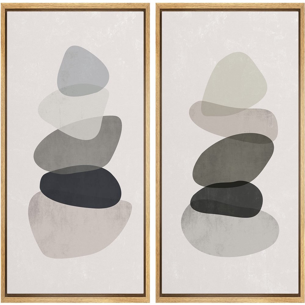 wall26 Framed Canvas Wall Art Print Set Geometric Pastel Multicolor Polygon Layers Abstract Shapes Illustrations Modern Bohemian Colorful Cool for Living Room, Bedroom, Office - 16"x24"x2 Natural