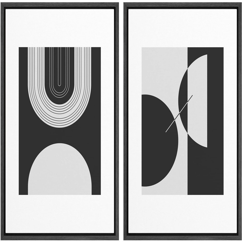 wall26 Framed Canvas Print Wall Art Set Black and White Mid Century Semi Circle Arches Abstract Shapes Illustrations Modern Minimalist Relax/Calm for Living Room, Bedroom, Office - 16"x24"x2 Black