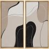 wall26 Framed Canvas Wall Art Print Set Black, Tan & Brown Swirling Wave Collage Abstract Shapes Illustrations Modern Rustic Relax/Calm for Living Room, Bedroom, Office - 16"x24"x2 Natural view 1