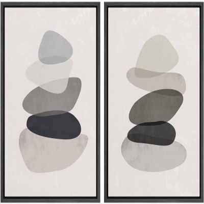 wall26 Framed Canvas Wall Art Print Set Geometric Pastel Multicolor Polygon Layers Abstract Shapes Illustrations Modern Bohemian Colorful Cool for Living Room, Bedroom, Office - 16"x24"x2 Black
