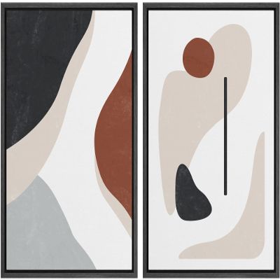 wall26 Framed Canvas Wall Art Print Set Brown, Black & Gray Mid-Century Polygons Abstract Shapes Illustrations Modern Relax/Calm Multicolor for Living Room, Bedroom, Office - 16"x24"x2 Black