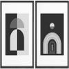 wall26 Framed Canvas Print Wall Art Set Black and White Mid Century Spiral Polygons Abstract Shapes Illustrations Modern Minimalist Relax/Calm for Living Room, Bedroom, Office - 16"x24"x2 Black view 1