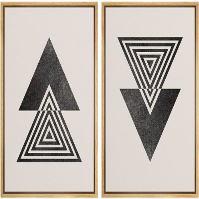wall26 Framed Canvas Print Wall Art Set Mid-Century Spiral Triangle Polygon Variety Abstract Shapes Illustrations Modern Minimalist Relax/Calm for Living Room, Bedroom, Office - 16"x24"x2 Natural