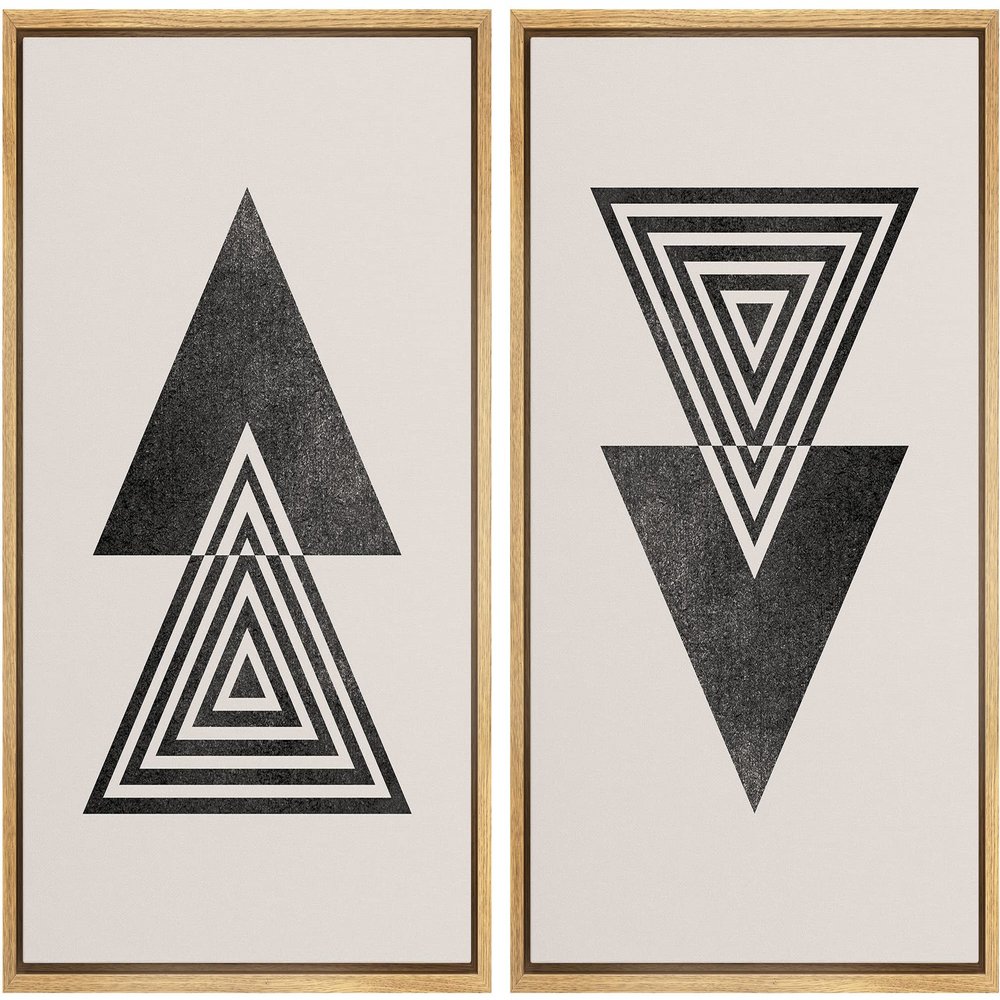 wall26 Framed Canvas Print Wall Art Set Mid-Century Spiral Triangle Polygon Variety Abstract Shapes Illustrations Modern Minimalist Relax/Calm for Living Room, Bedroom, Office - 16"x24"x2 Natural