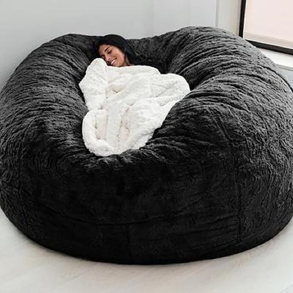 JaidWefj 5ft Giant Fur Bean Bag Chair for Adult,Plush Ultra Soft Bean Bag Chair,Lazy Sofa Cover(No Filler)