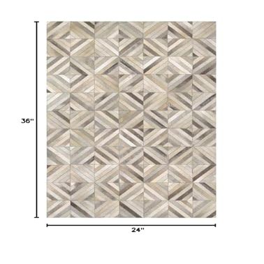 100% Leather Jacquard Hand Made Cowhide Patchwork Area Rugs Carpet Color Grey MC120 (2'0x3'0, Grey)