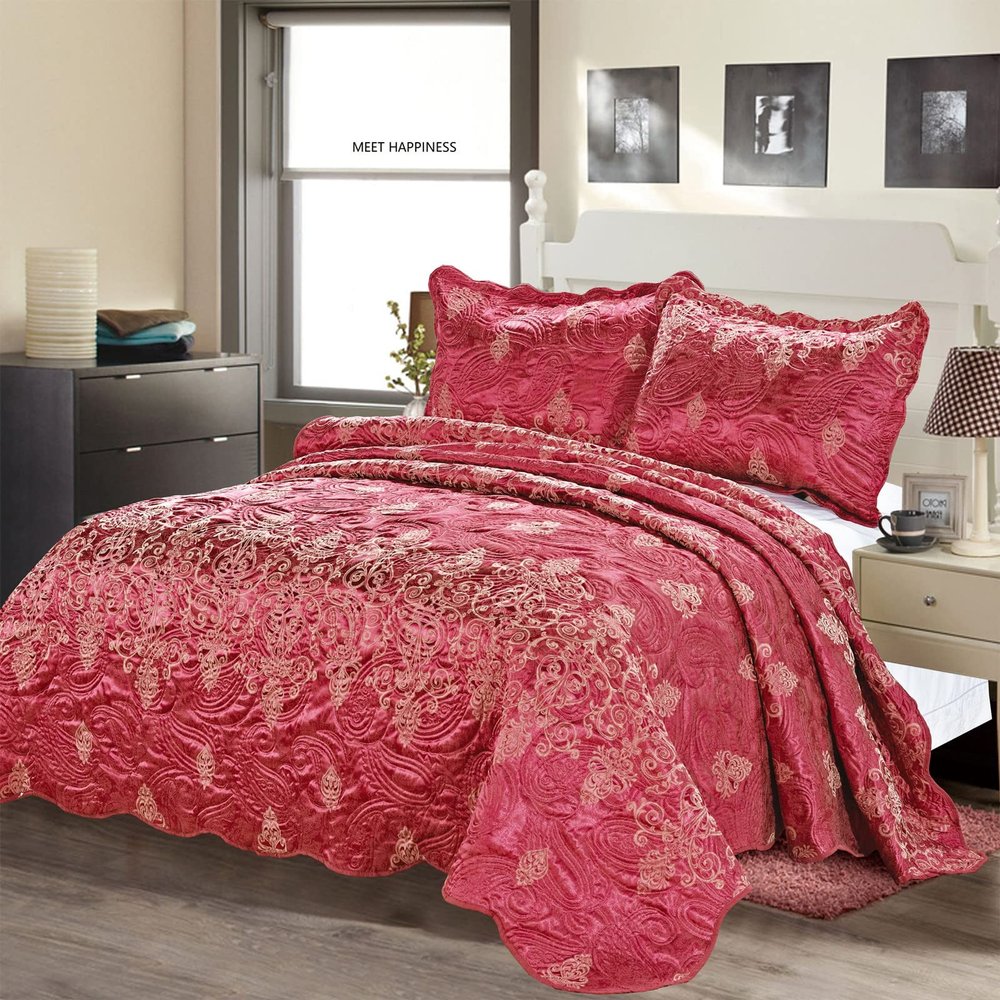 MEET HAPPINESS Lightweight All Season -Attractive Embossed Solid Pattern (Wine red)