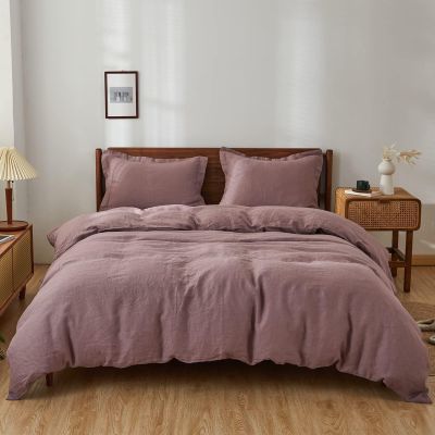 Simple&Opulence 100% Linen Duvet Cover Set, 3 PCS Natural French Flax Purple Duvet Cover Full Size, Breathable Soft Comfy Linen Bedding Comforter Cover with 2 Pillowcases(Purple, 78"x86")