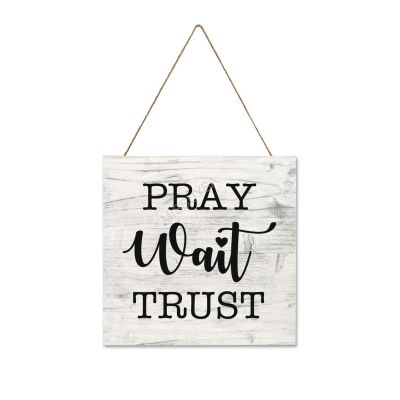 Wooden Signs, Rustic Pray Wait Trust Sign Plaque Pianted Quote Home Decor Farmhouse Garden Outdoor Wall Art 10"x10", Made in USA