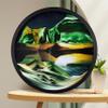 17.3'' Moving Sand Art, 3D Sand Art Liquid Motion Moving Wall Art Deep Sea Sandscape Living Room Decoration, 360 Rotate, Glass Crafts Solid Wood Frame, Home Office Work Decor (Green) view 1