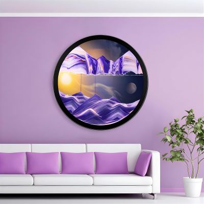 JYBBGO 17.3'' Moving Sand Art 3D Sand Painting Picture Creative Deep Sea Sandscape Living Room Decoration, 360 Rotate, Glass Crafts Solid Wood Frame, Home Office Work Decor(Purple)