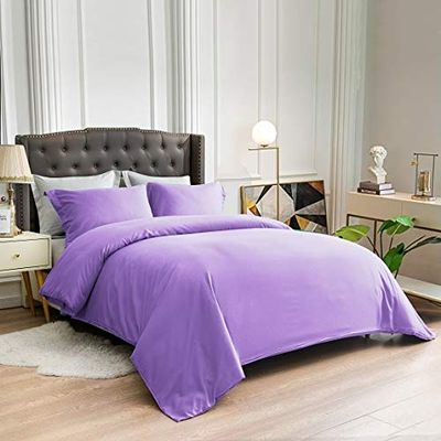 100% Cotton 600 Thread Count Duvet Cover, 1 Piece Duvet Cover with Zipper Closure & Corner Ties, Comforter Cover (Full/Queen Size, Lavender)