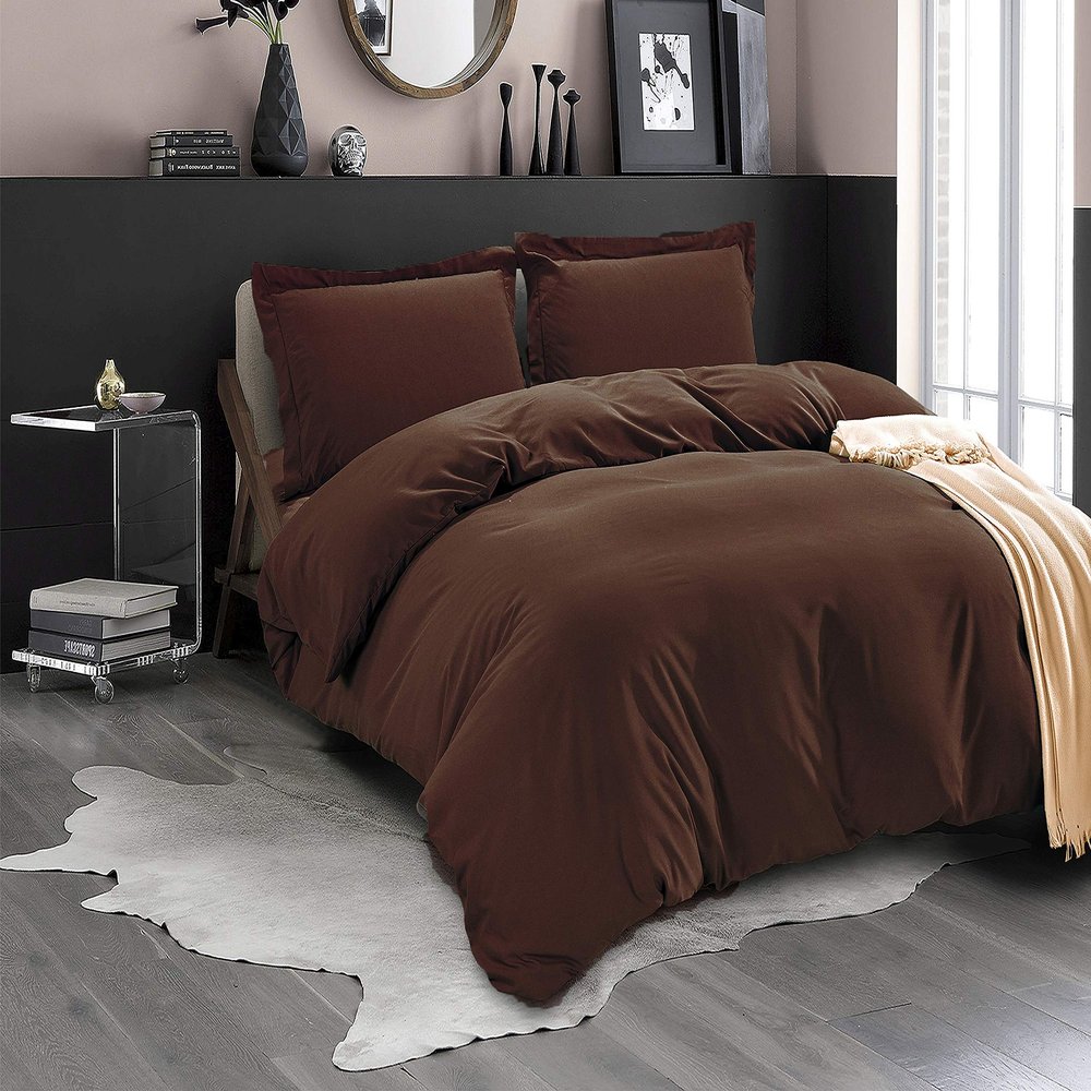 100% Cotton 600 Thread Count Duvet Cover, 1 Piece Duvet Cover with Zipper Closure & Corner Ties, Comforter Cover (Full/Queen Size, Chocolate)