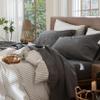 MooMee Bedding Sheet Set 100% Washed Cotton Linen Like Textured Breathable Durable Soft Comfy (Heathered Dark Grey, Queen) view 1