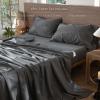 MooMee Bedding Sheet Set 100% Washed Cotton Linen Like Textured Breathable Durable Soft Comfy (Heathered Dark Grey, Queen) view 2