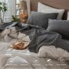 MooMee Bedding Sheet Set 100% Washed Cotton Linen Like Textured Breathable Durable Soft Comfy (Heathered Dark Grey, Queen) view 4