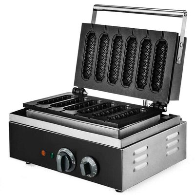 110V Waffle Maker Commercial 6 Grid Corn Dog Muffin Making Machine 1500W Electric Nonstick Baking Machine Efficient Making Machine Stainless Steel Body Sliver