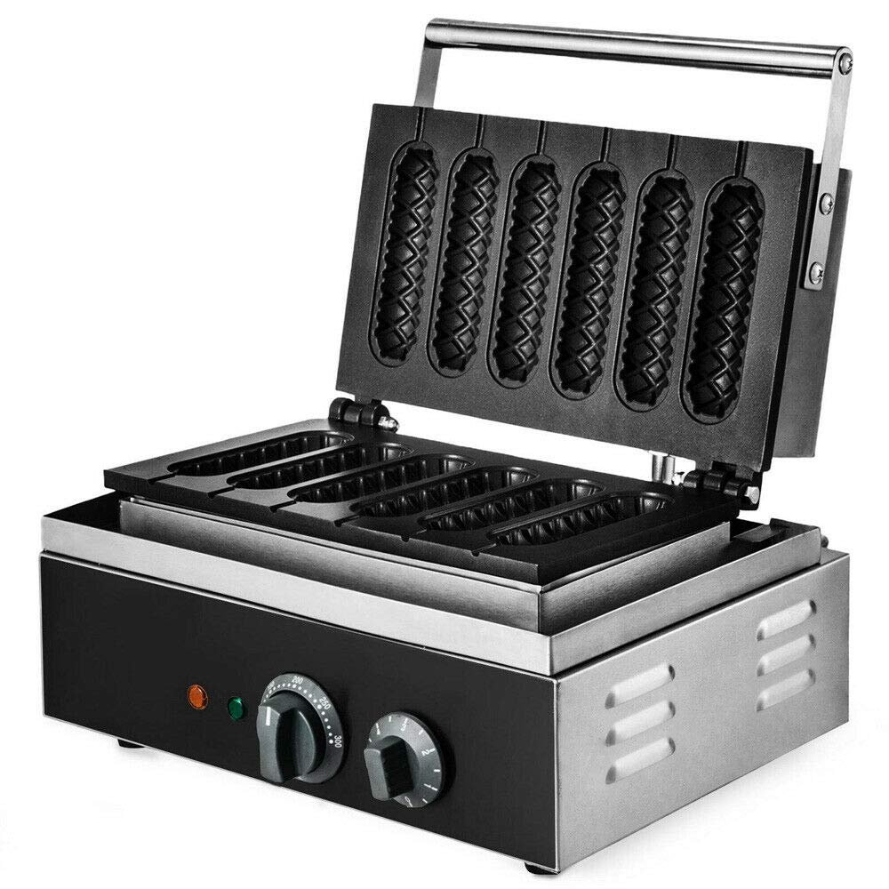 110V Waffle Maker Commercial 6 Grid Corn Dog Muffin Making Machine 1500W Electric Nonstick Baking Machine Efficient Making Machine Stainless Steel Body Sliver