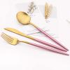 24-piece Snplowum Matte Gold Tableware, 18/10 Stainless Steel Utensils Heavy Serving Set With Pink Handle For Dinner & Dessert Home Restaurant Flatware Set, Service For 4 (Pink Gold) view 2