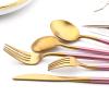 24-piece Snplowum Matte Gold Tableware, 18/10 Stainless Steel Utensils Heavy Serving Set With Pink Handle For Dinner & Dessert Home Restaurant Flatware Set, Service For 4 (Pink Gold) view 3