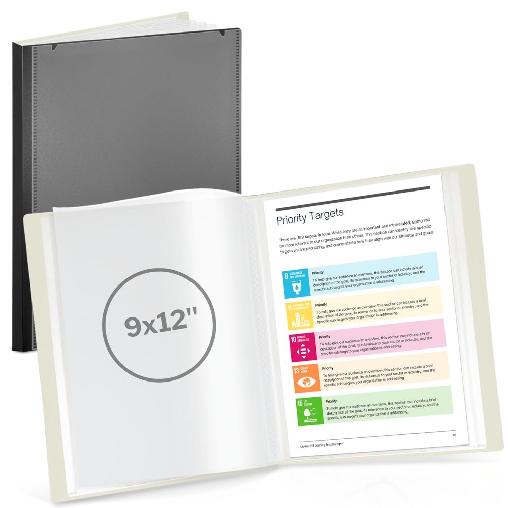 CRANBURY 9x12 Presentation Book (Black), 24-Pocket Folder with Clear Plastic Sleeves, Displays 48 Pages of 9 x 12 or A4 Documents, Certificates, Kids Art, Keepsakes, Acid-Free Portfolio Binder
