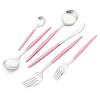 24-piece Snplowum Silver Satin Finished Serving Set, 18/10 Stainless Steel Flatware With Pink Round Hanle For Daily Use Salad Coffee Include Knife/Fork/Spoon, Service For 4 (Pink Silver) view 1
