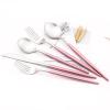 24-piece Snplowum Silver Satin Finished Serving Set, 18/10 Stainless Steel Flatware With Pink Round Hanle For Daily Use Salad Coffee Include Knife/Fork/Spoon, Service For 4 (Pink Silver) view 2