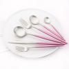 24-piece Snplowum Silver Satin Finished Serving Set, 18/10 Stainless Steel Flatware With Pink Round Hanle For Daily Use Salad Coffee Include Knife/Fork/Spoon, Service For 4 (Pink Silver) view 4