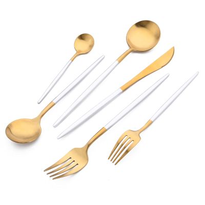 24-piece Snplowum Matte Gold Tableware, 18/10 Stainless Steel Utensils Heavy Serving Set With White Handle For Dinner & Dessert Home Restaurant Flatware Set, Service For 4 (White Gold)
