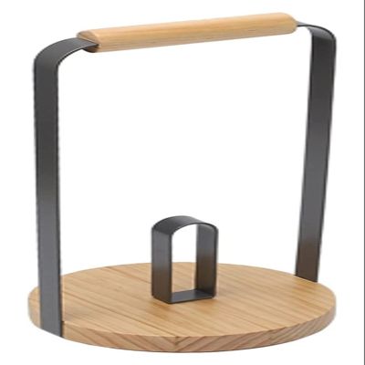 Paper Towel Holder Stand, Log Color Roll Paper Holder, Wood Base,Paper Towel Holder for Farmhouse Kitchen Countertop Dining Room Table (Color : Black)