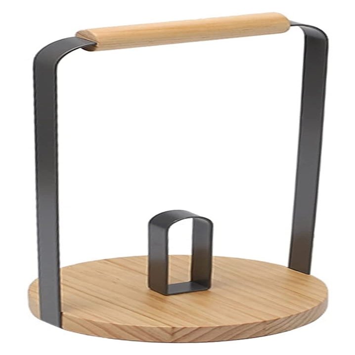 Paper Towel Holder Stand, Log Color Roll Paper Holder, Wood Base,Paper Towel Holder for Farmhouse Kitchen Countertop Dining Room Table (Color : Black)
