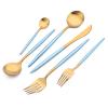 24-piece Snplowum Matte Gold Tableware, 18/10 Stainless Steel Utensils Heavy Serving Set With Blue Handle For Dinner & Dessert Home Restaurant Flatware Set, Service For 4 (Blue Gold) view 1