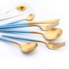 24-piece Snplowum Matte Gold Tableware, 18/10 Stainless Steel Utensils Heavy Serving Set With Blue Handle For Dinner & Dessert Home Restaurant Flatware Set, Service For 4 (Blue Gold) view 2