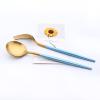 24-piece Snplowum Matte Gold Tableware, 18/10 Stainless Steel Utensils Heavy Serving Set With Blue Handle For Dinner & Dessert Home Restaurant Flatware Set, Service For 4 (Blue Gold) view 3