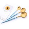 24-piece Snplowum Matte Gold Tableware, 18/10 Stainless Steel Utensils Heavy Serving Set With Blue Handle For Dinner & Dessert Home Restaurant Flatware Set, Service For 4 (Blue Gold) view 4