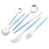24-piece Snplowum Silver Satin Finished Serving Set, 18/10 Stainless Steel Flatware With Blue Round Hanle For Daily Use Salad Coffee Include Knife/Fork/Spoon, Service For 4 (Blue Silver) view 1