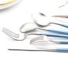 24-piece Snplowum Silver Satin Finished Serving Set, 18/10 Stainless Steel Flatware With Blue Round Hanle For Daily Use Salad Coffee Include Knife/Fork/Spoon, Service For 4 (Blue Silver) view 4