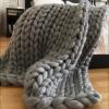 XWCG Chunky Knit Blanket Soft Hand Knit Wool Blanket Hand Made Blanket Cozy Warm Knit Blanket Knit Throw Chunky Knitted Blanket Chunky Knit Throw,Gray,50x50cm(20x20inch) view 1