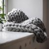 XWCG Chunky Knit Blanket Soft Hand Knit Wool Blanket Hand Made Blanket Cozy Warm Knit Blanket Knit Throw Chunky Knitted Blanket Chunky Knit Throw,Gray,50x50cm(20x20inch) view 3
