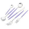 24-piece Snplowum Silver Satin Finished Serving Set, 18/10 Stainless Steel Flatware With Purple Round Hanle For Daily Use Salad Coffee Include Knife/Fork/Spoon, Service For 4 (Purple Silver) view 1
