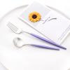 24-piece Snplowum Silver Satin Finished Serving Set, 18/10 Stainless Steel Flatware With Purple Round Hanle For Daily Use Salad Coffee Include Knife/Fork/Spoon, Service For 4 (Purple Silver) view 2