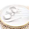 24-piece Snplowum Silver Satin Finished Serving Set, 18/10 Stainless Steel Flatware With White Round Hanle For Daily Use Salad Coffee Include Knife/Fork/Spoon, Service For 4 (White Silver) view 2