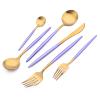 24-piece Snplowum Matte Gold Tableware, 18/10 Stainless Steel Utensils Heavy Serving Set With Purple Handle For Dinner & Dessert Home Restaurant Flatware Set, Service For 4 (Purple Gold) view 1