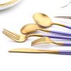 24-piece Snplowum Matte Gold Tableware, 18/10 Stainless Steel Utensils Heavy Serving Set With Purple Handle For Dinner & Dessert Home Restaurant Flatware Set, Service For 4 (Purple Gold) view 2